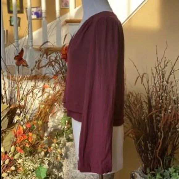 Free People Burgundy Wine Layered Bell Sleeve Top Sz Medium. - Picture 2 of 5